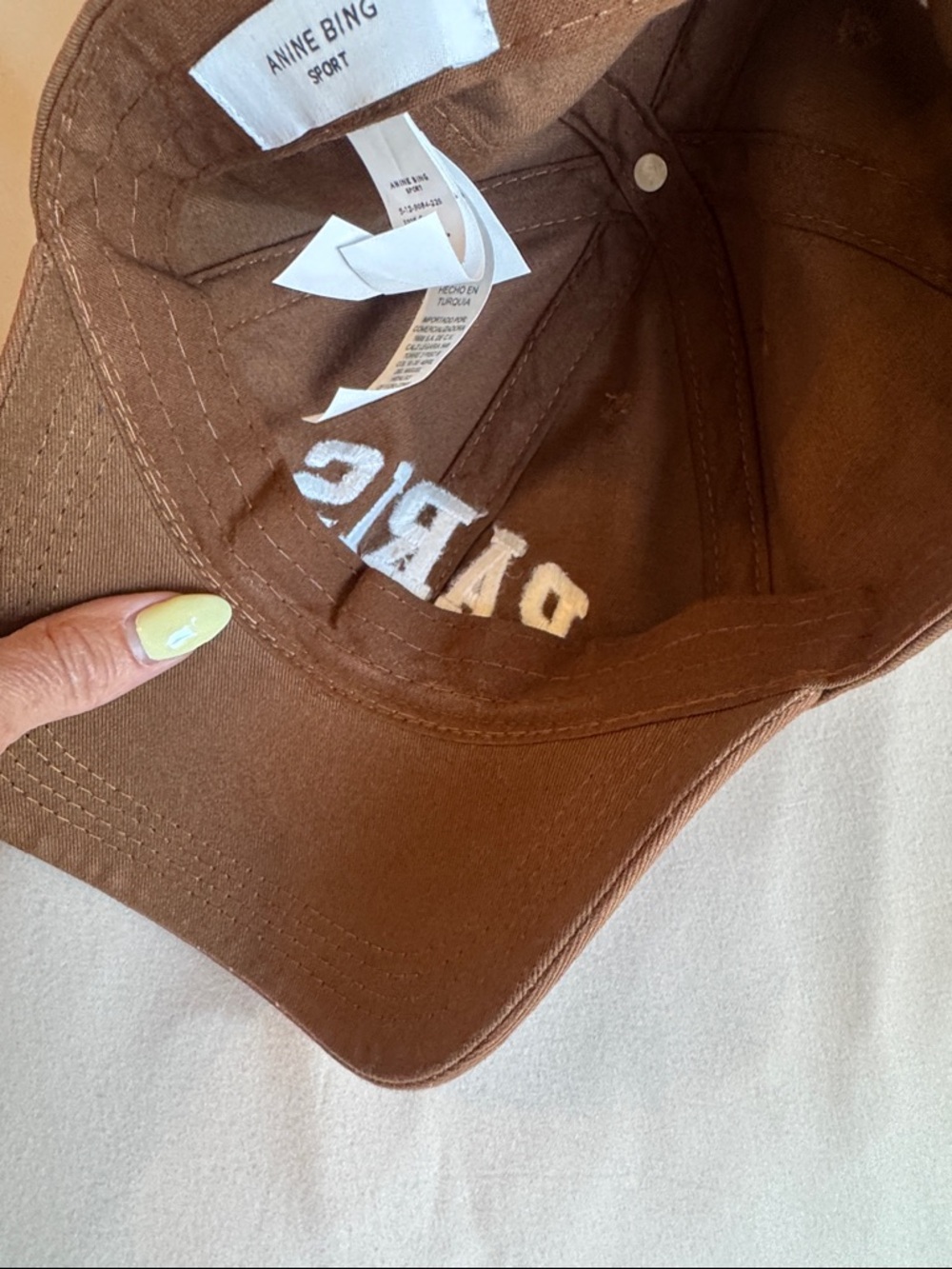 Anine Bing Brown Paris Logo Cap with White Embroidery - Picture 5 of 6